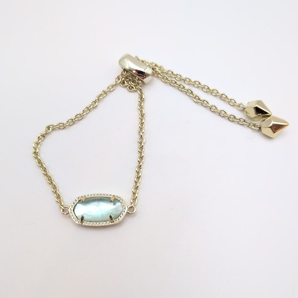 Kendra Scott Elaina Adjustable Gold Tone Chain Bracelet In Light Blue Illusion